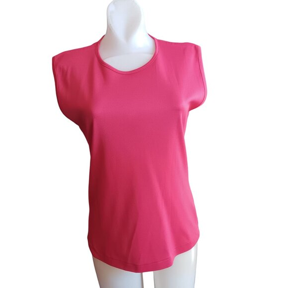 Vintage Womens Top LARGE Ultra Thin Polyester Slinky Sleeveless HOT RED Zipback - Picture 2 of 7